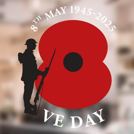 VE Day 80th Anniversary Decorations Window Sticker - VE-Day Remembrance Poppy with Soldiers with Dates Window Sticker for Cars and Small Windows - Small