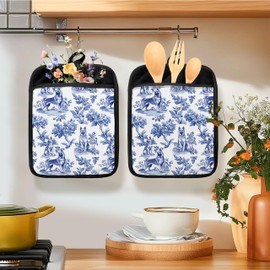 HUGANE Chinoiserie German Shepherd Pot Holders for Kitchen, German Shepherd Gifts, Blue and White Classic Toile de Jouy Dog Heat Resistant Hot Pads and Oven Mitts for Baking Cooking