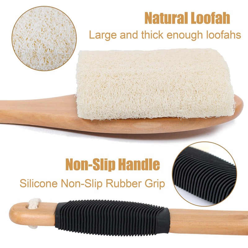 OWIIZI Back Loofah Scrubber Brush with Long Handle, Hard Loofa