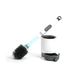 REDANT - Juego de escobilla y soporte de inodoro, cepillo para polvo de silicona para inodoro/limpiador, suministros de limpieza de baño reutilizables con dispensador de limpiadores, a prueba de goteo