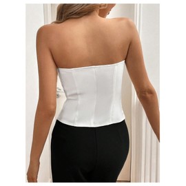 WDIRARA Women's Bow Front Strapless Crop Tube Top Sleeveless Slit Bandeau Tops White Medium