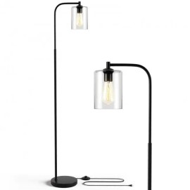 Industrial Modern Iron LED Floor Lamp Glass Shade 2700K Warm White E26 Base Large Size Cylindrical DesignColor: as show Color