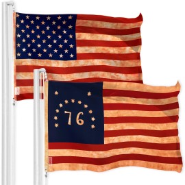 UD_G128 Combo Pack: American USA Tea-Stained Flag 3x5 Ft & Bennington 76 Tea-Stained Flag 3x5 Ft  Both LiteWeave Pro Series Prin