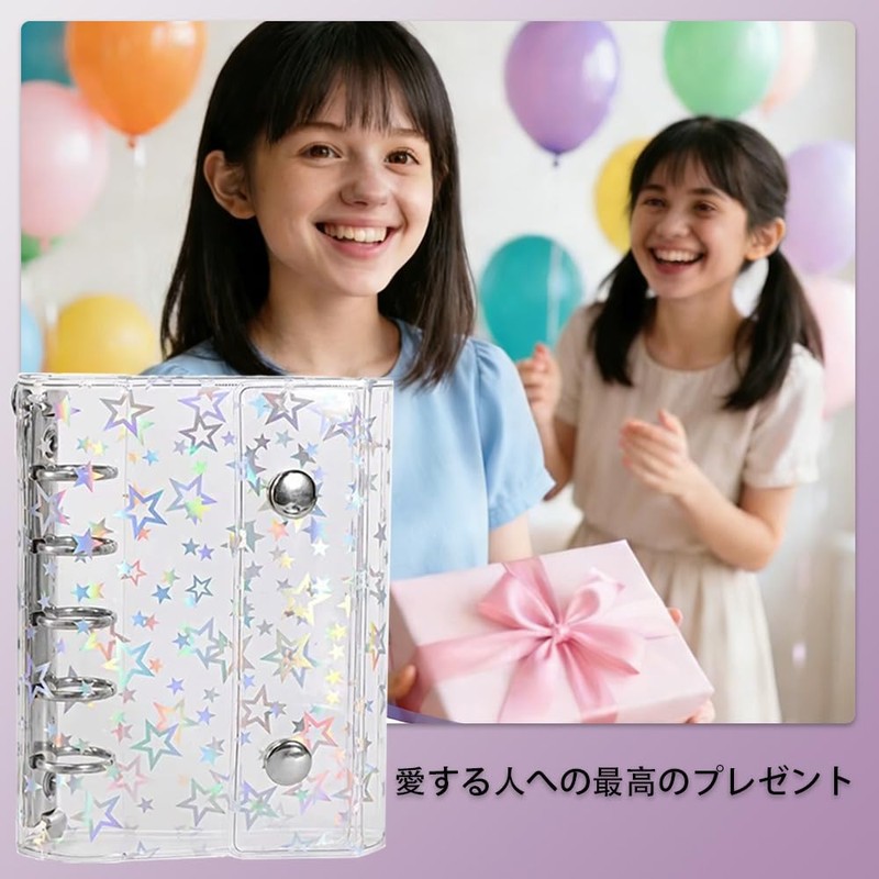 YUYAYOON 星柄透明 M5 シールバインダー リフィル 10 枚付き 推し活コレクションクリアファイル
