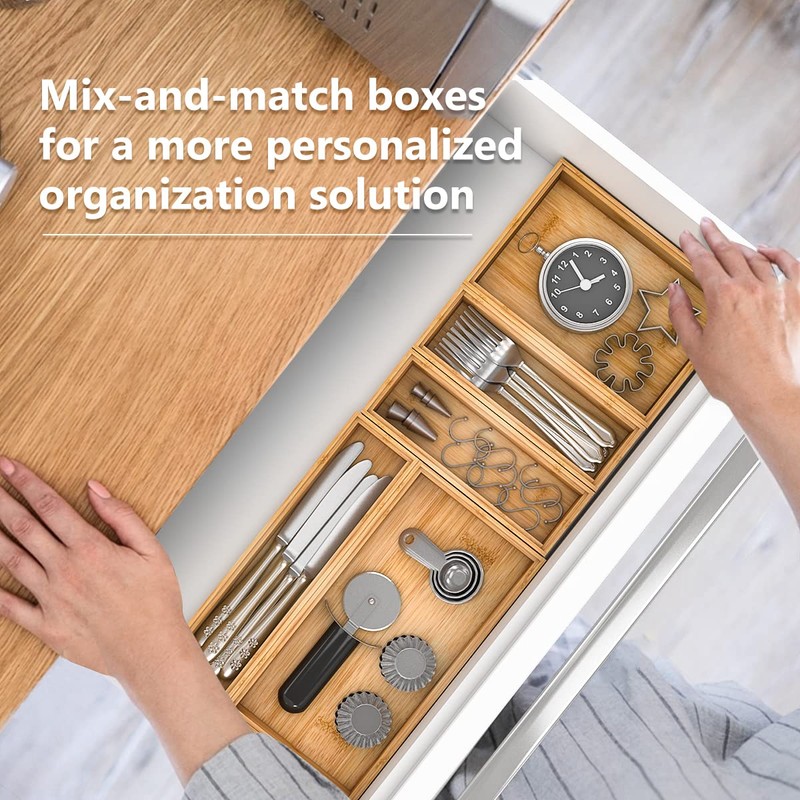 Bamboo Kitchen Drawer Organizer,Stackable Silverware Tray Utensil Organizer Cutlery Holder