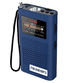 Portable Backlit AM/FM Radio MP3 Player Pocket Transistor with Flashlight 2200mah Battery Operated, Long Antenna Best Reception, Powered Replaceable,Bass,TF Card Player,Easy Tuning at Night(Blue)