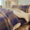 Cyusri Plaid Sherpa Comforter Set 3Pcs Fluffy Warm Fleece Down