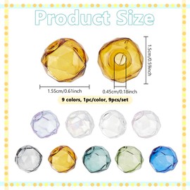 nbeads Round Hollow Glass Beads, 1.55 cm, Transparent Crystal Glass Beads for Wind Chimes, Crafts, Jewellery Making, Hole: 4.5 mm, Pack of 9, Glass