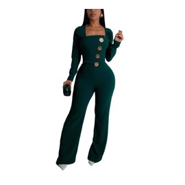 YSINTL Women's fashionable, sexy, elegant, high waisted, wide leg pants, club business party button jumpsuit