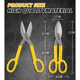 DOWELL 12” Tin Snips Metal Cutters with Flat Blade, with Comfortable Yellow Rubber Handle for DIY Handyman,Roofers, Mechanics, Homeowners