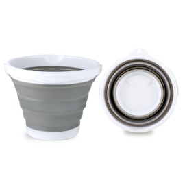 Bucket 5L - Foldable Bucket - Cleaning Bucket - Foldable, Hangable, Suitable for Cleaning, Storing and Transporting Water, Car Washing, Outdoor Camping, Beach Games and More (Grey/White)