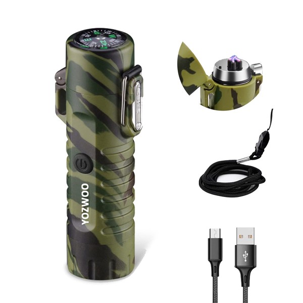 YOZWOO Arc Lighter LED Flashlight Rechargeable USB Lighter Waterproof Windproof Lighter Birthday Gift Christmas Gift Outdoor Gift Best Choice (Camo)
