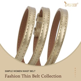 JASGOOD 2 Pack Women Skinny Leather Belt Adjustable Fashion Dress Belt Thin Waist Belts for Ladies Girls,Black+Gold