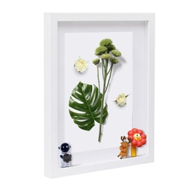 Muzilife 11x14 Shadow Box Frame Wood 3D Picture Frame with Glass Cover, Display Case with Mat for Wall-Hanging Picture Showcase, White