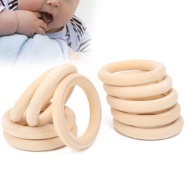 10pcs Baby Wooden Rings for Crafts, Natural Wooden Teething Ring Baby Children's Disease Ring Wood Teether Teething Rings Chew Toy for Babies Children Care Wood Bracelet DIY Crafts