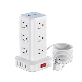 AnnTane Surge Protector Power Strip 6.5 FT Cord, Power Strip Tower with 4 USB Ports (1USB C), Extension Cord with 12 AC Multiple Outlets, Home Office Supplies Desk Accessories, Dorm Room Essentials