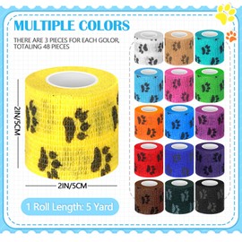 Treela 48 Pack Self Adhesive Wrap Bandages Bulk, 2 Inch x 5 Yard Breathable Athletic Tape Self Adherent Cohesive Bandage Tape for Sport Injuries First Aid Tape for Pet (Multicolor)