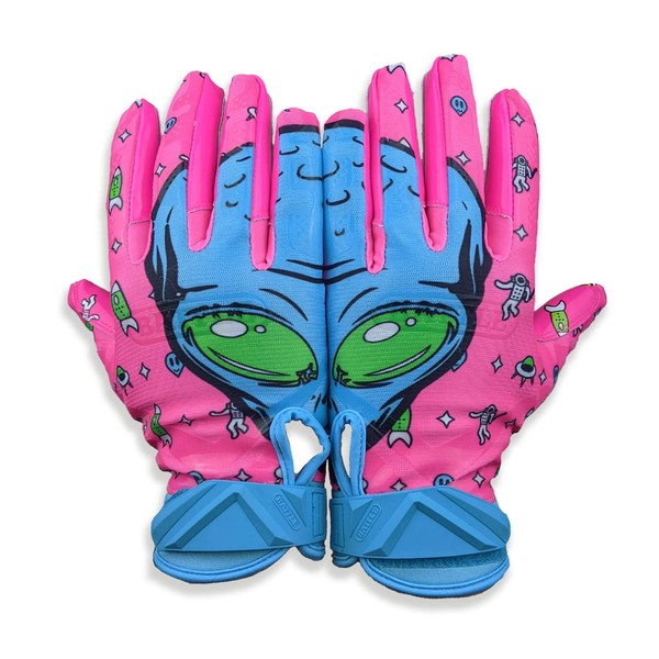 Battle Sports Alien Cloaked Wide Receiver Football Gloves - Ultra Grip Gloves - Pink, Youth Small