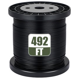 Therwen 492 Feet 304 Stainless Steel Vinyl Coated Wire Rope Black 1/16 Inch Overmolded to 3/32 Inch, with Cutter 7x7 Strands for Globe String Lights Hanging Clotheslines Outdoor Light Guide Wire