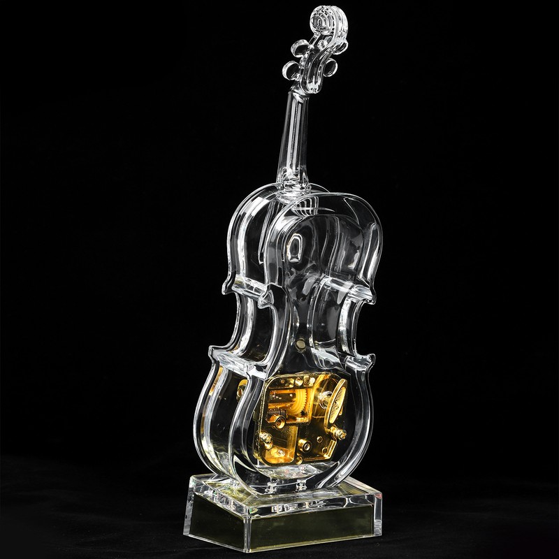 Cello Shaped Music Box with LED Lights Transparent Musical Box