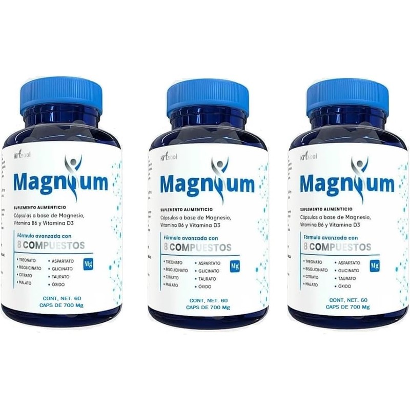 60 Capsulas, 8 Compuestos de Magnesio Premium, (Treonato, Aspartato, Bisglicinato,