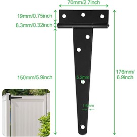 Abaigeal 10 PCS Heavy Duty T Hinges with Mounting Screw, 6 Inch (150mm) T Strap Black Door Hinges Rustproof Garden Gate Hinges Fitting for Gate Hardware, Shed Doors, Barn Doors