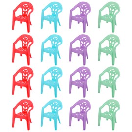 16Pcs Miniature Multicolor Plastic Chairs,Mini Dollhouse Chairs Furniture Set for Tiny Dollhouse Decor Mini House Accessories Gardening Scene Ornaments