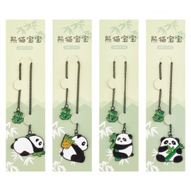 OLYCRAFT 4 Styles Metal Bookmark with Enamel Panda Pendant Bookmark Reading Book Lovers Gift Office School Stationery Supplies for Readers Best Friend Teacher Men and Girls