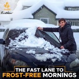 EcoNour Windshield Cover for Ice and Snow - Universal Fit for Car, SUV, Truck, Heavy Duty 600D Oxford Fabric Frost Protector for Ice & Sleet, Includes Anti-Theft Straps, Medium (69"x42")