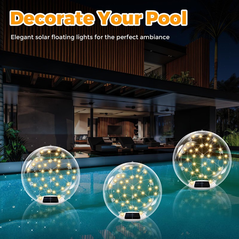 Ribgwo Floating Pool Lights Solar Powered-14in Warm White Solar Powered