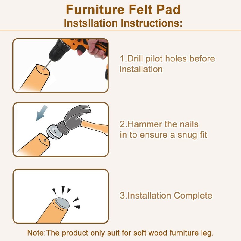 sourcing map Nail-on Furniture Sliders, 24Pcs Nail-on Felt Pads Round
