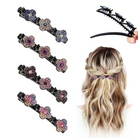 Pack of 4 Women's Hair Clips, Crystal Hair Clips, Braided Rhinestone Hair Clips, Double Layer Hair Clips with 3 Small Clips for Women and Girls, Daily, Party, Wedding (Colour1)