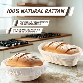 Sourdough Basket Set, 9" Round & 10" Oval Proofing Baskets for Bread Baking with, Lame, Whisk & Linen Liners, Complete Sourdough Proofing Basket Kit