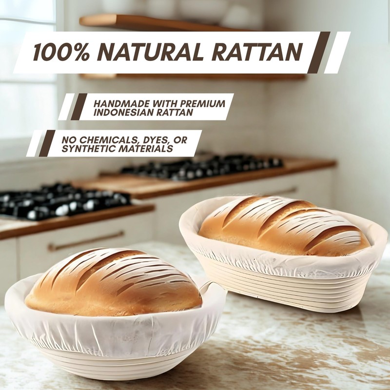 Sourdough Basket Set, 9" Round & 10" Oval Proofing Baskets