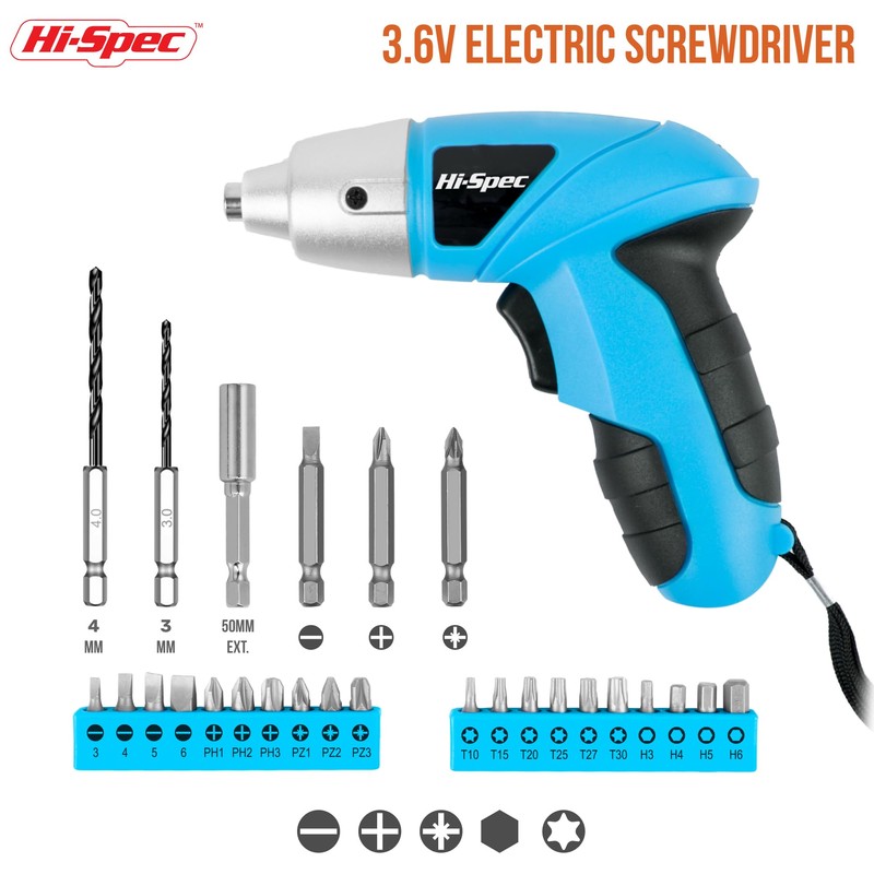 Hi-Spec 27pc 3.6V Blue USB Small Power Electric Screwdriver Set.