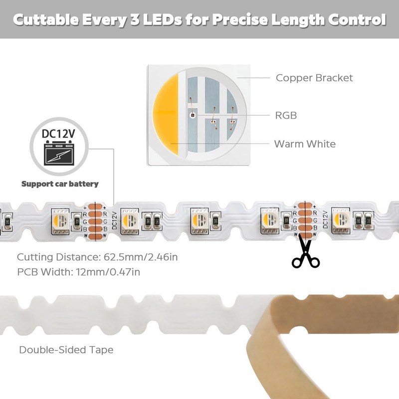 12V 4in1 RGBW LED Strip Lights 360° Bending S Shape