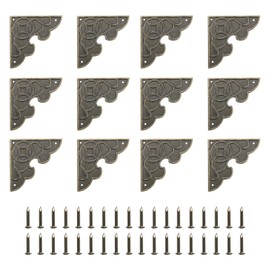 sourcing map 4Pcs Vintage Flat Corner Bracket, 2.1" x 2.1" Metal Desk Corner Protectors Zinc Alloy Decorative Edge Cover with Mounting Nail for Furniture Jewelry Box Gifts Boxes, Bronze