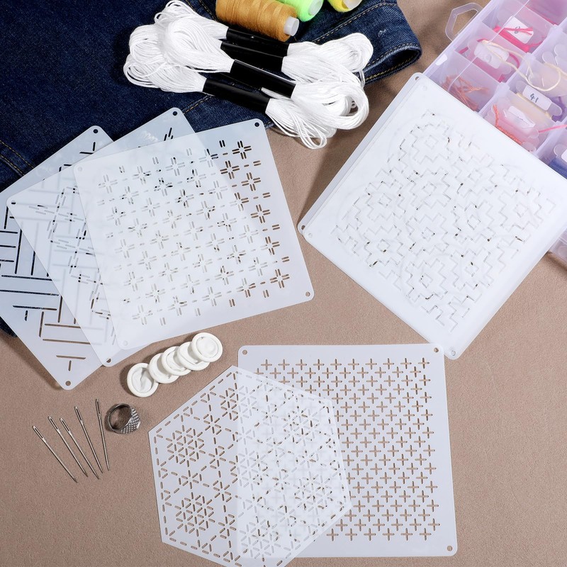 24 Pcs Sashiko Stencil Kit, 8Pcs 4.7 x 4.7 Inch