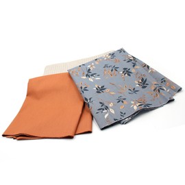 VmG-Store Waffle Pique + Cotton Fabric Set, Colour-Coordinated Waffle Fabric, 100% Cotton Fabric, Tex Standard 100 (Delicate Leaves Grey Set09)