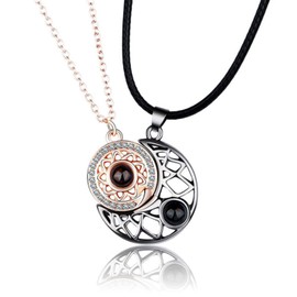 Sun and Moon Magnetic Couple Necklaces, Magnetic Sun & Moon, Couple Necklace, 100 Languages I Love You Projection, Necklace for Couples and Best Friends