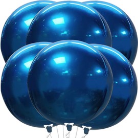 Balloons Metallic Blue, Pack of 6 22 Inch Dark Blue Metallic Shiny Balloons, 4D Metallic Helium Balloons, Blue Giant Balloons for Baby Shower, Wedding, Birthday, Christening Party Decoration
