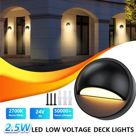 SQEDT Low Voltage Deck Lights with Transformer Photocell Sensor Dimmable and Timer IP67 Waterproof Fence Lights UL Listed Wire for Outdoor Garden Patio Landscape Lighting Warm White 6Packs