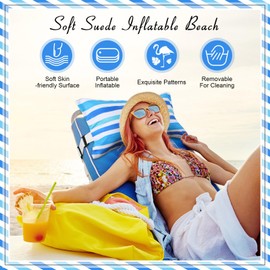 Menkxi 1 Pack 17"x10" Inflatable Beach Pillow with Removable Cover, Beach Chair Backpacking Pillow with Strap Stripe for Summer Sand Pools Travel Vacations(Blue White)