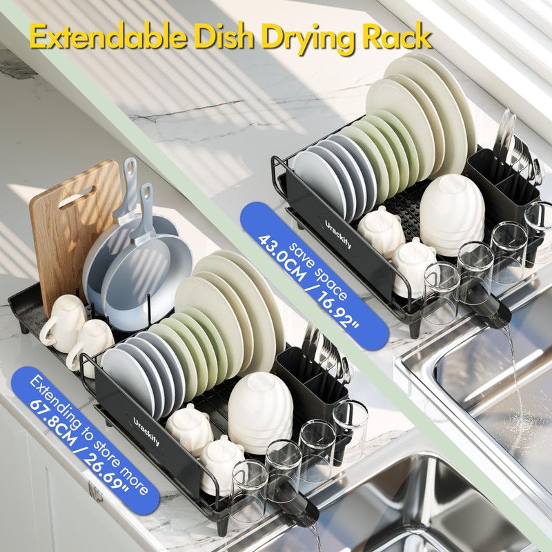 Urackify Dish Drying Rack, Expandable Dish Rack for Kitchen Countertop,
