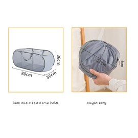 Mesh Laundry Hamper Basket, Sturdy 3 Compartments Laundry Basket, Foldable Pop up Laundry Hamper with Side Pocket for Laundry Room, Bathroom, Kids Room, College Dorm or Travel Gray