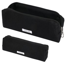 Deepton Pencil Case, Corduroy Fabric, Women's Pencil Case, Girls, Pencil Case, Pencil Case, Cord Pencil Case for Girls, Teenagers, School, Office, black, pencil case