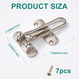 Door Chain Lock for Front Door, Door Security with Swing Bar Guard Lock Safety Door Chain Heavy Duty Latch, Front Door Security Bar for Home Hotel Wooden Doors Prevent Forceful Entry (Silver)