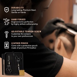 ONTAKI Tijeras De Corte De Pelo Kit De Tijeras De Adelgazamiento - Juego De 7 Tijeras De Pelo Profesionales De Longitud Total - Tijeras De Pelo De Acero Japonés Con 1 Peine Y Bolsa - Tijeras De Barbero Con