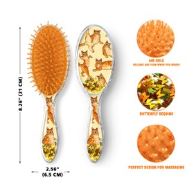 WIRESTER Oval Glitter Hair Brush For All Hair Types, Comb Hair Brush for Girls Women, Detangle Hairbrush Suitable for Wet and Dry Hair - Orange Tabby Cat Funny Playful Postures
