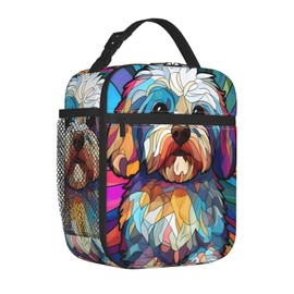 Novgift Havanese Stained Dog Breed Glass Art Insulated Lunch Box For Women Man, Portable Lunch Bag Reusable Cooler Tote For Office Work Travel Picnic Camping Beach